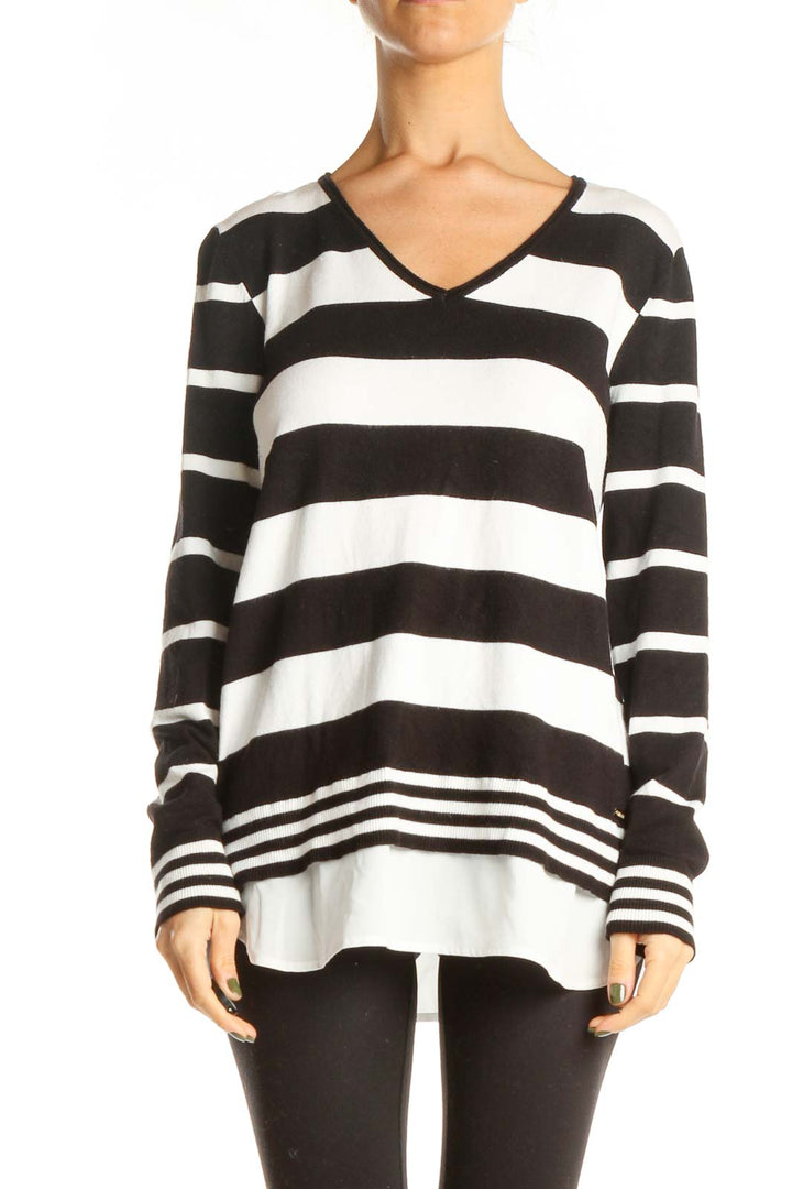 White Black Striped Casual Top