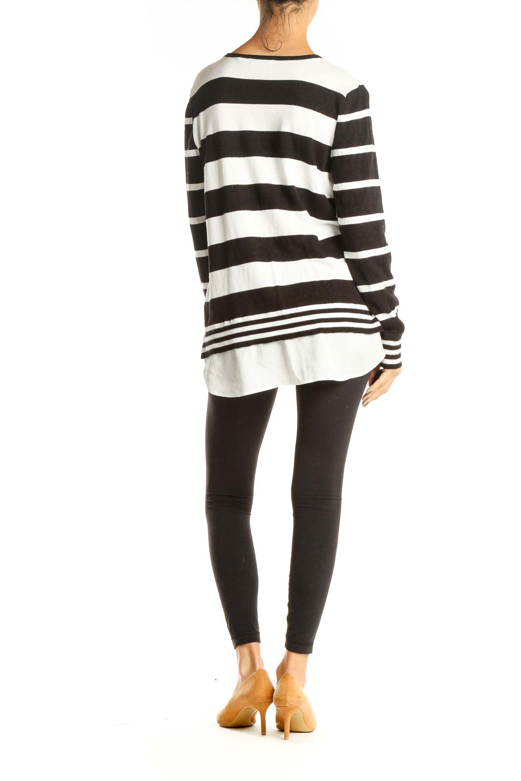 White Black Striped Casual Top