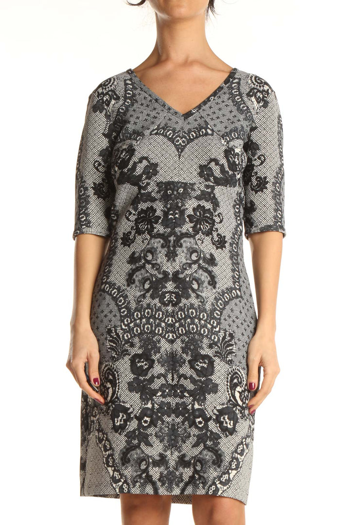 Gray Printed Retro Sheath Dress