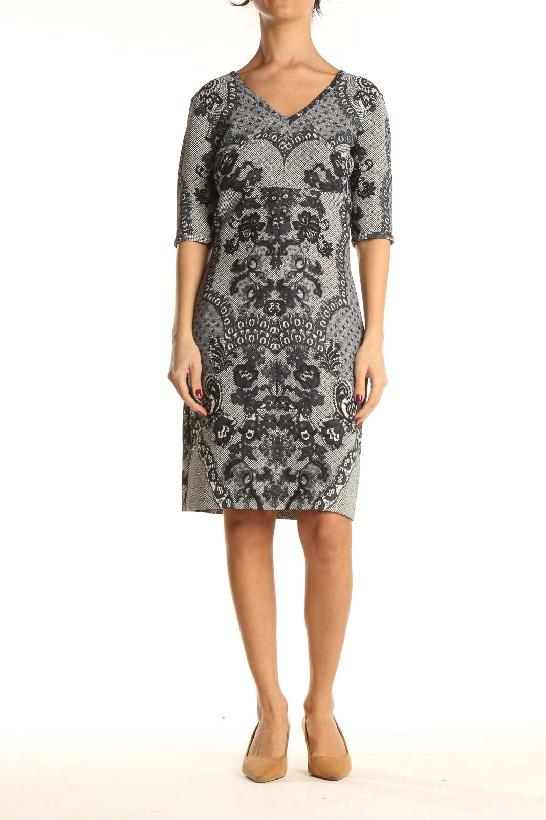 Gray Printed Retro Sheath Dress