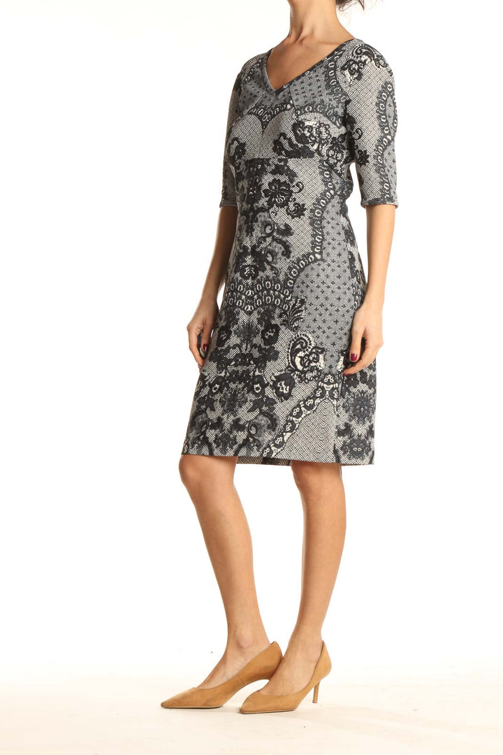 Gray Printed Retro Sheath Dress