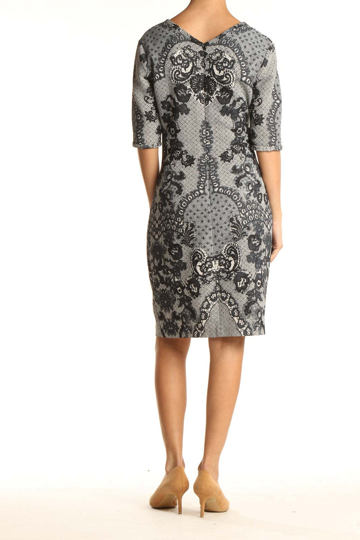 Gray Printed Retro Sheath Dress