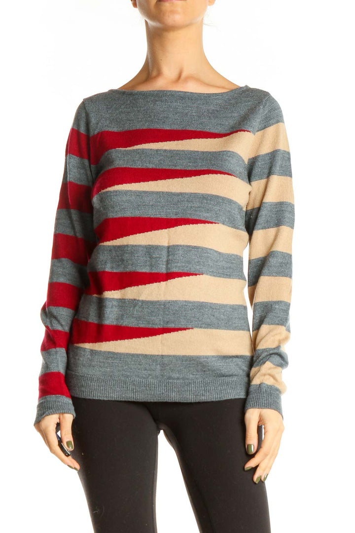 Gray Beige Striped Sweater