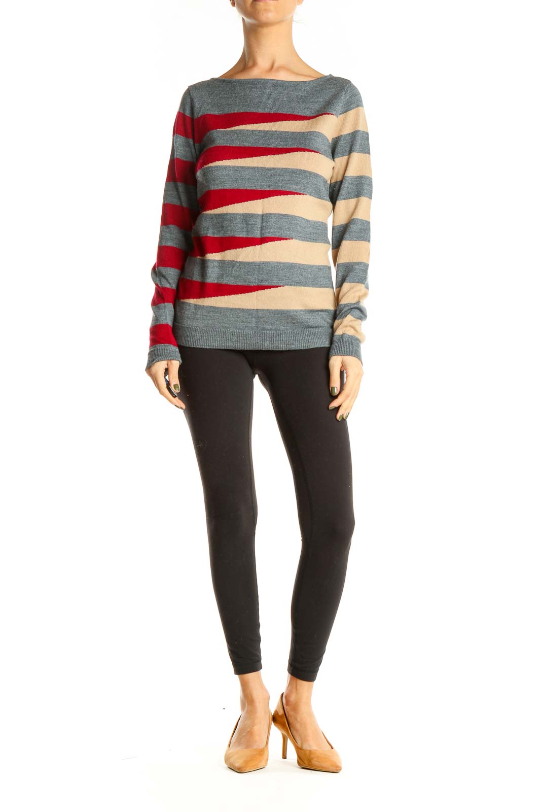 Gray Beige Striped Sweater