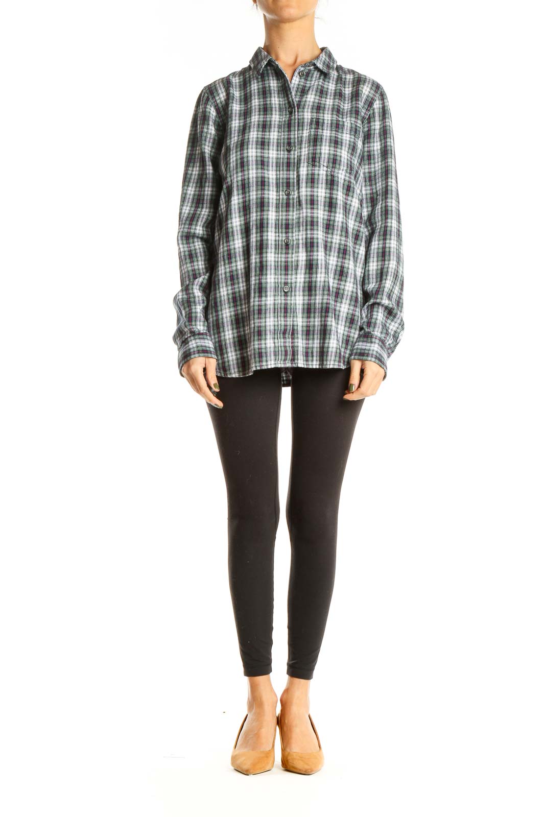 Gray Green Checkered All Day Wear Top