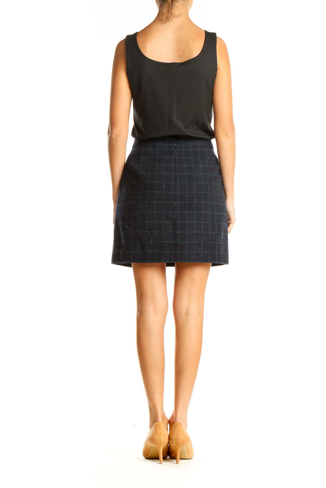 Blue Checkered Chic A-Line Skirt