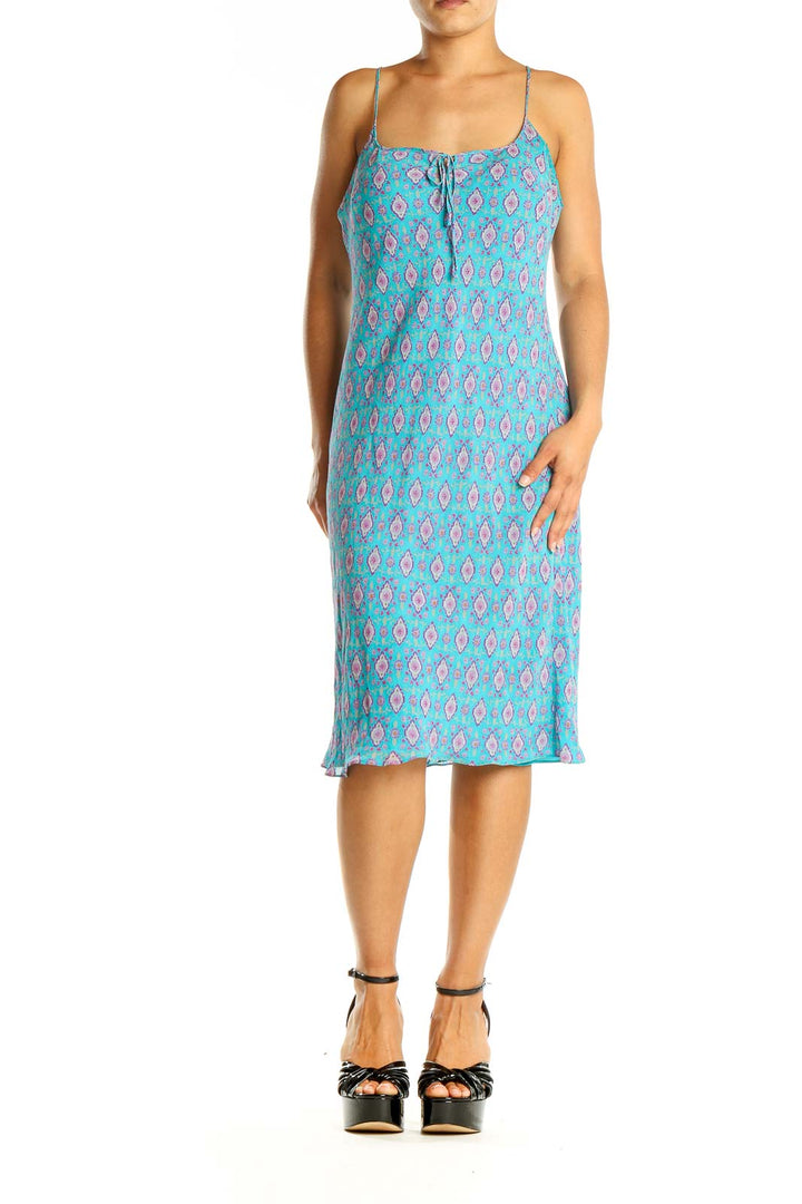 Blue Printed Holiday Sheath Dress