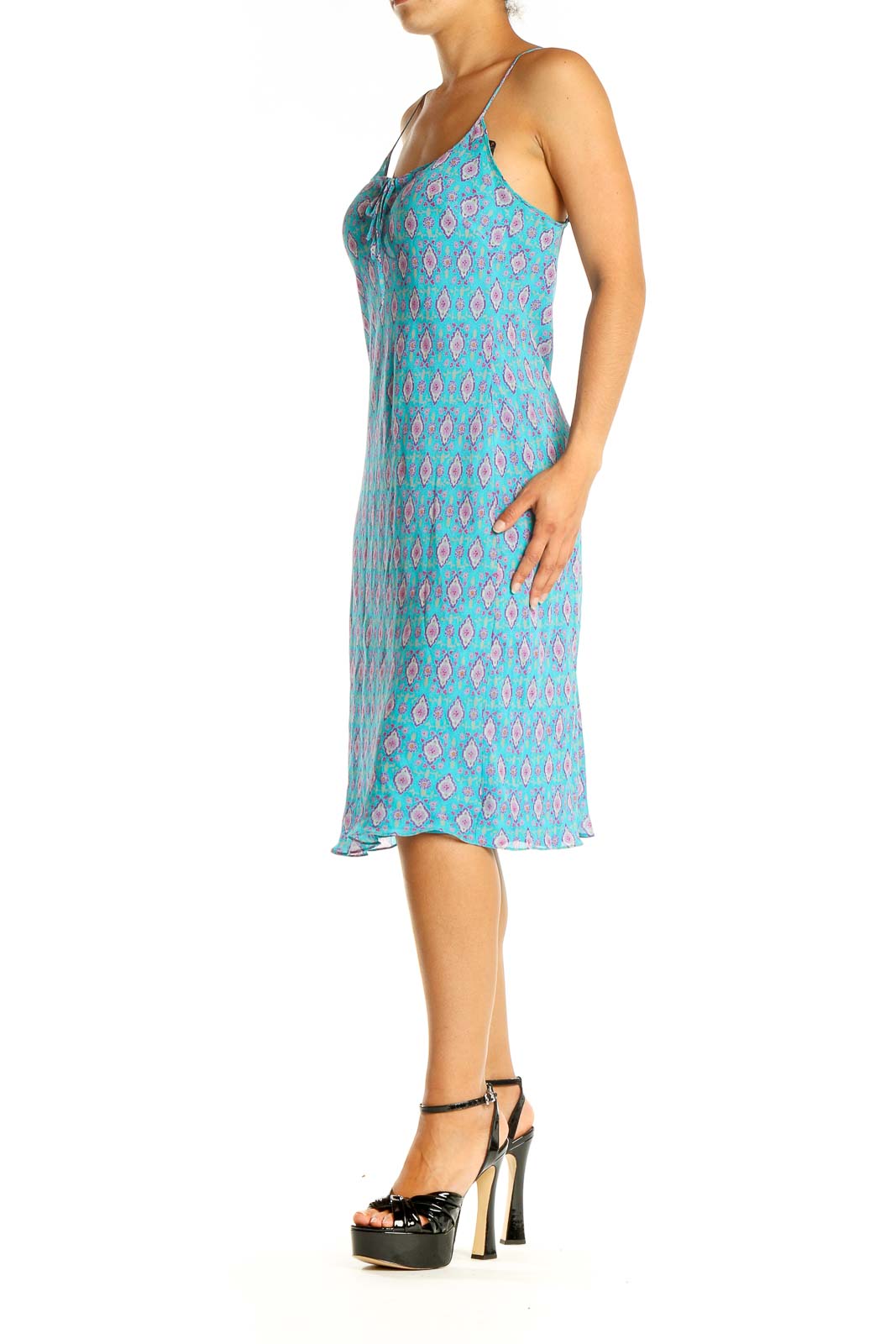 Blue Printed Holiday Sheath Dress