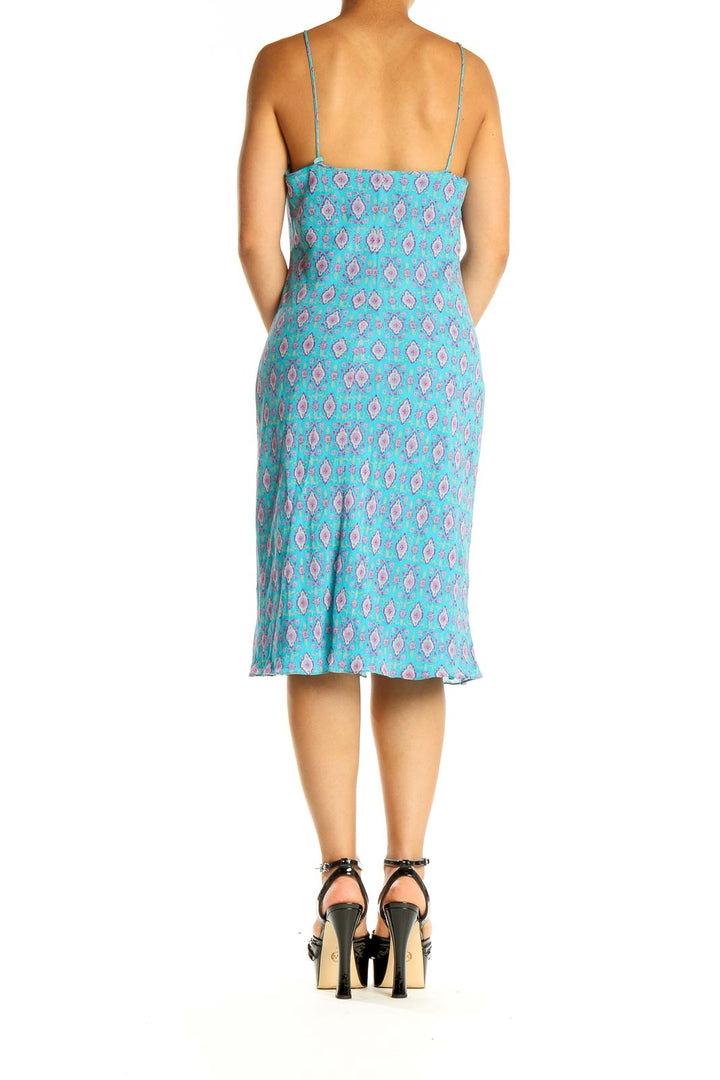 Blue Printed Holiday Sheath Dress