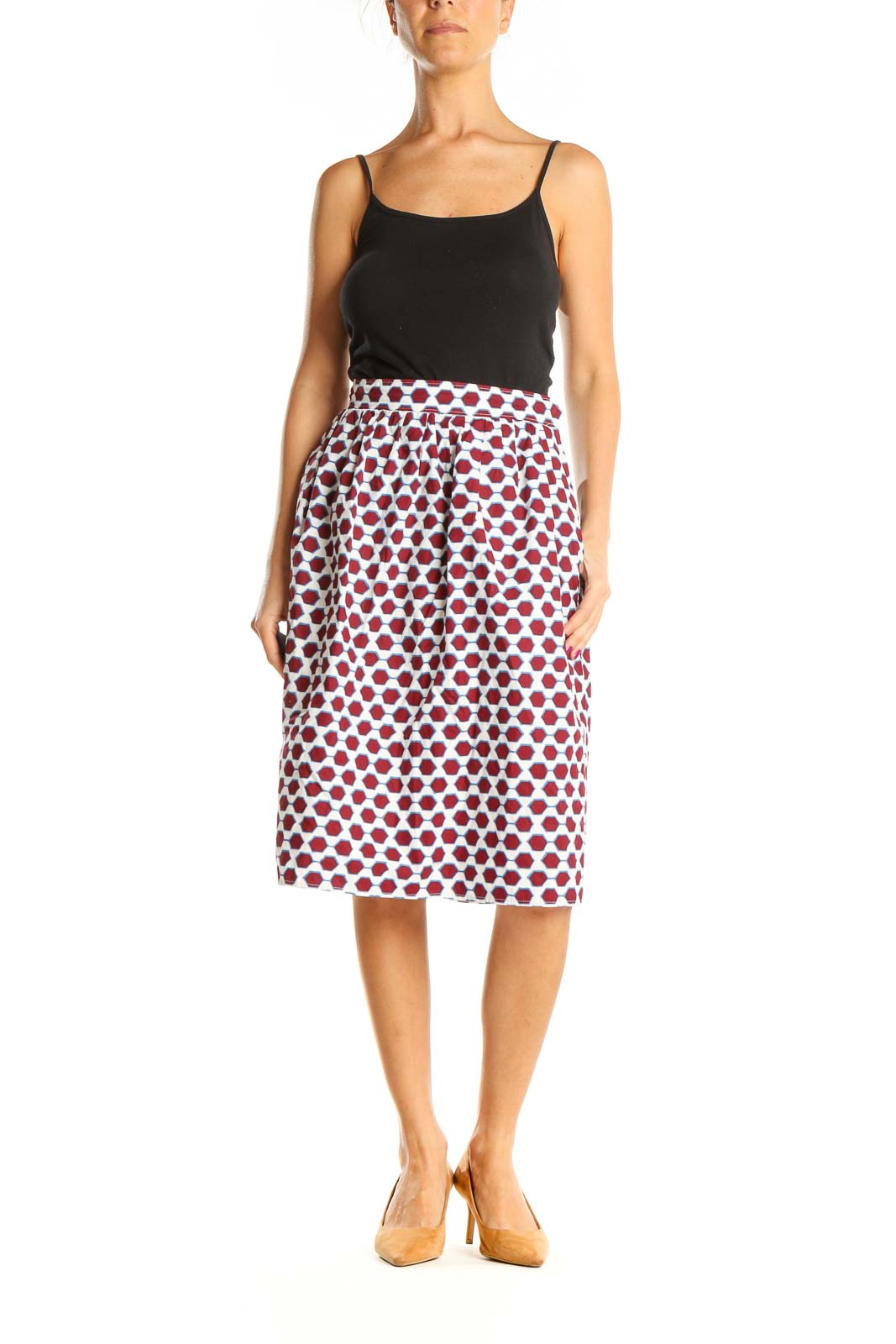 Red Printed Chic Pencil Skirt