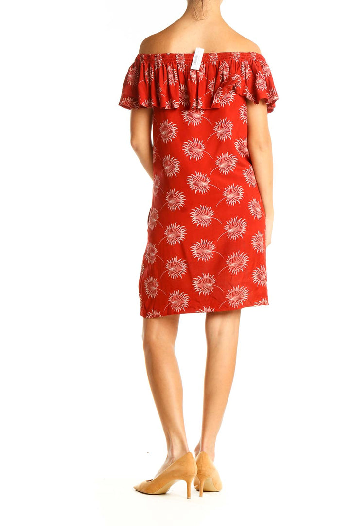 Red Printed Off The Shoulder Shift Dress