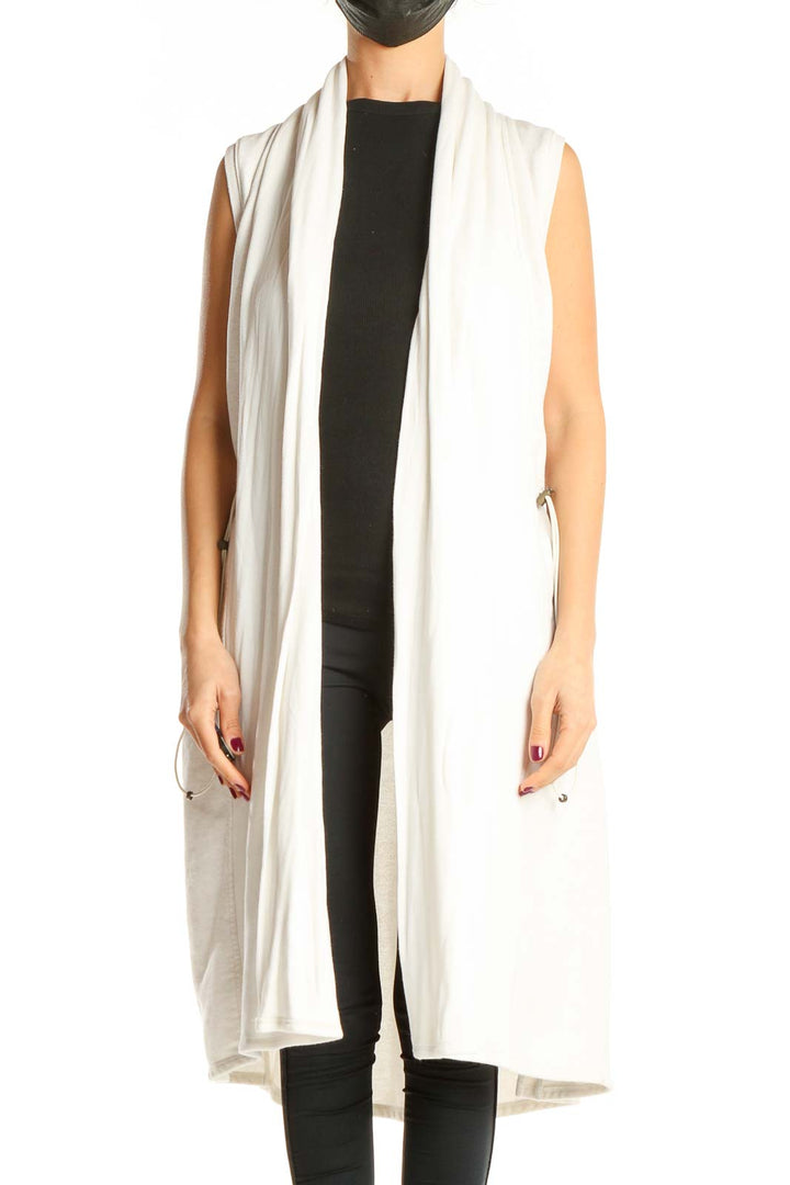 White Long Sleeveless Cardigan