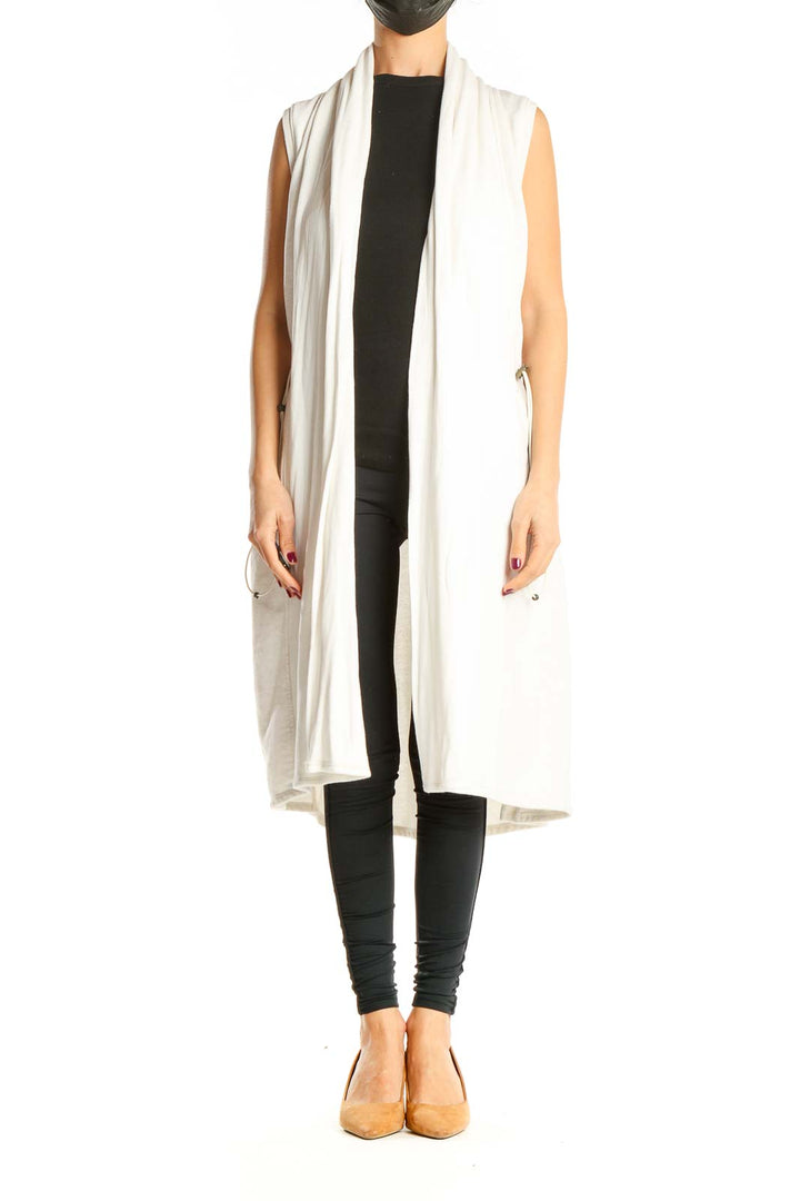 White Long Sleeveless Cardigan