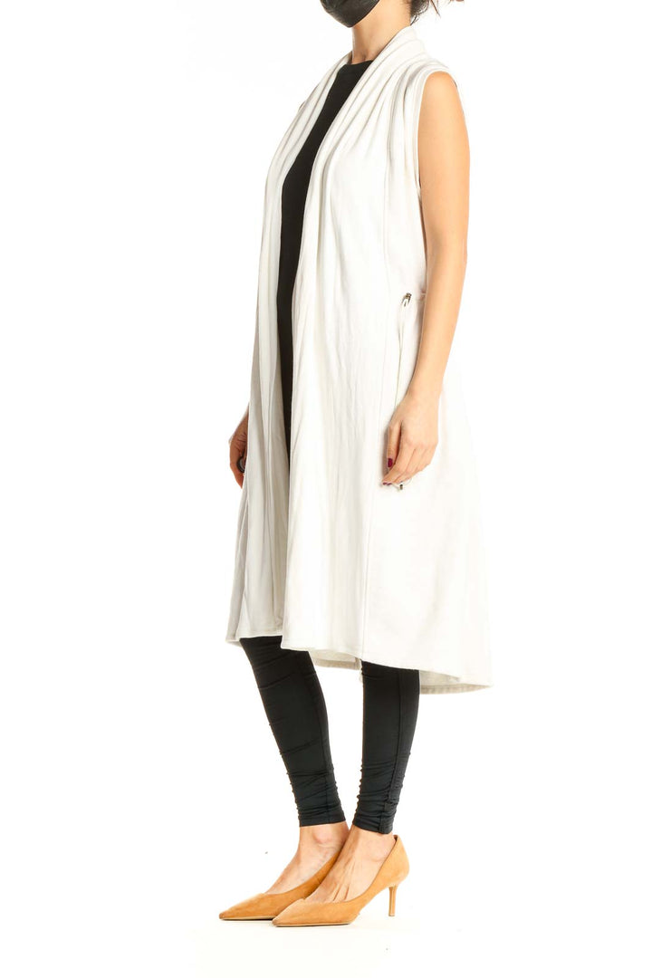 White Long Sleeveless Cardigan