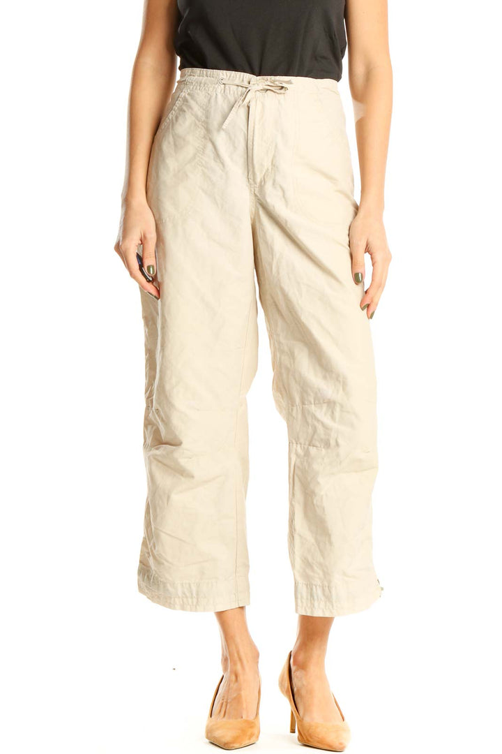 Beige Textured All Day Wear Pants