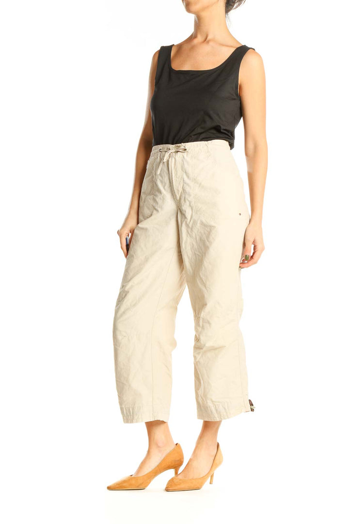 Beige Textured All Day Wear Pants