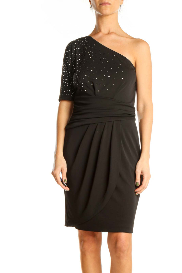 Black Sequin One Shoulder Sheath Dress