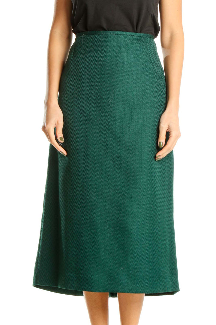 Green Textured Brunch A-Line Skirt