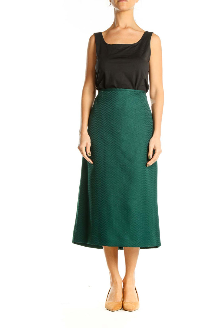 Green Textured Brunch A-Line Skirt