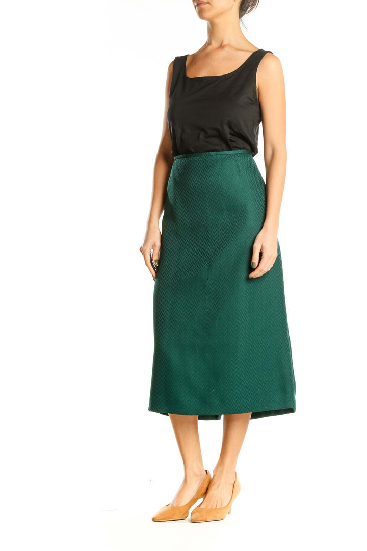 Green Textured Brunch A-Line Skirt