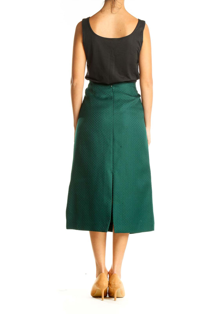 Green Textured Brunch A-Line Skirt