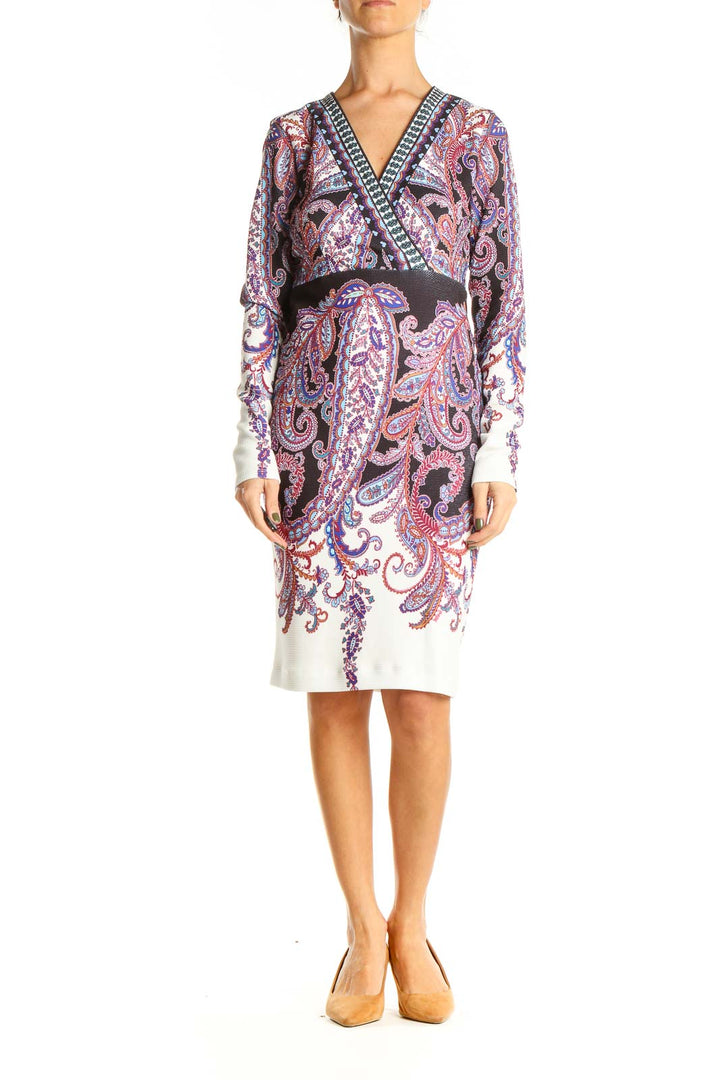 White Purple Paisley Retro Sheath Dress