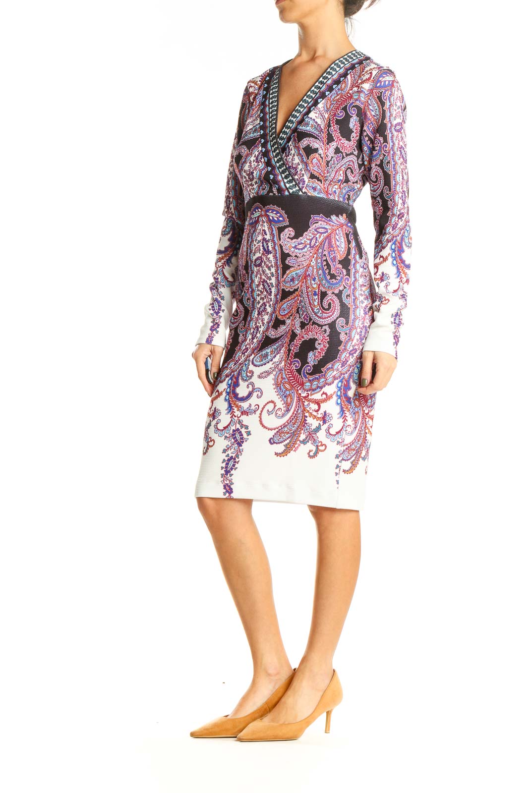 White Purple Paisley Retro Sheath Dress