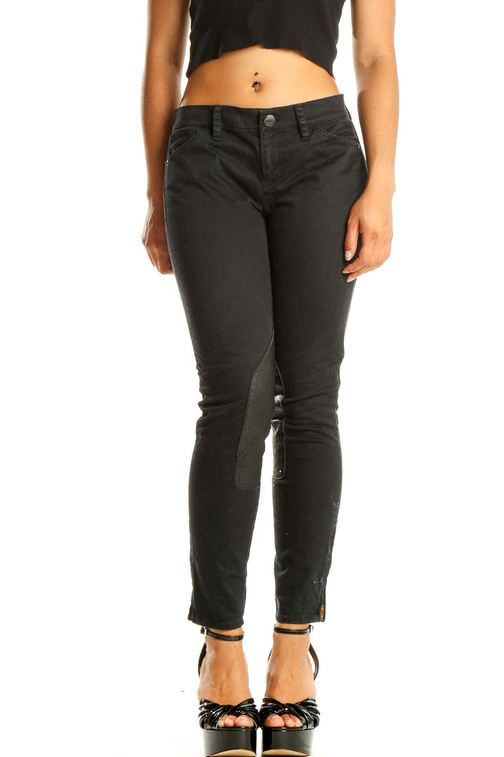 Black Textured Casual Pants