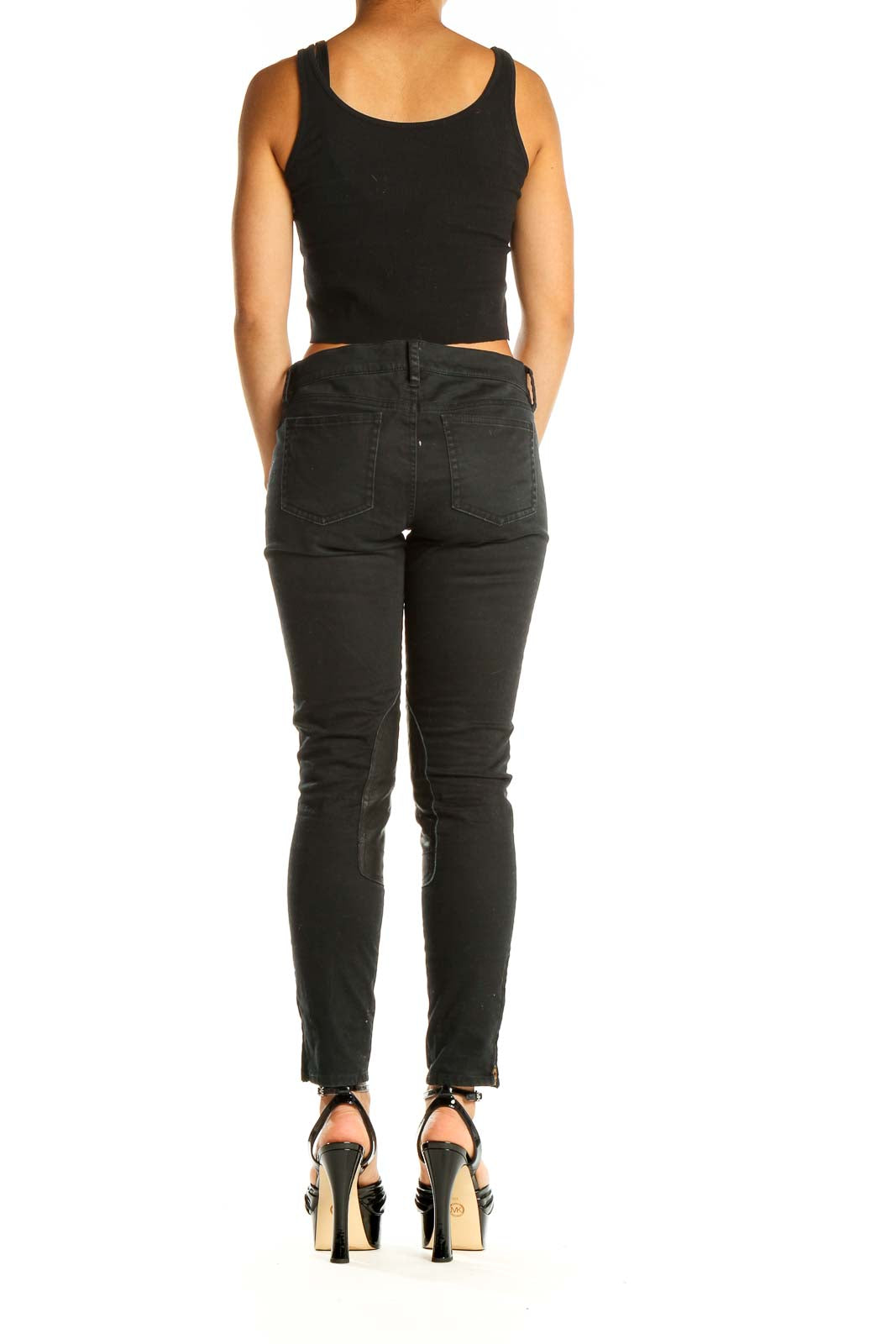 Black Textured Casual Pants