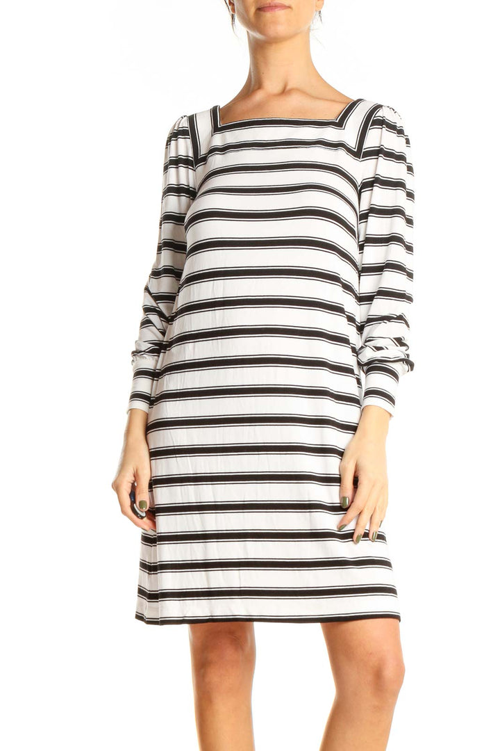 White Black Striped Sheath Dress