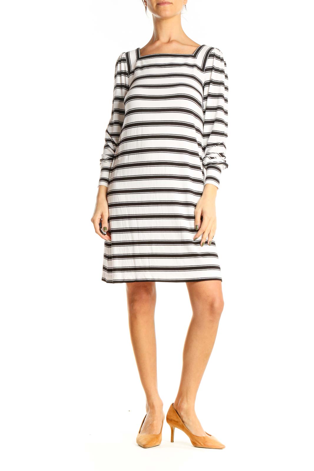 White Black Striped Sheath Dress