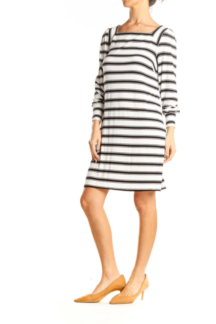 White Black Striped Sheath Dress