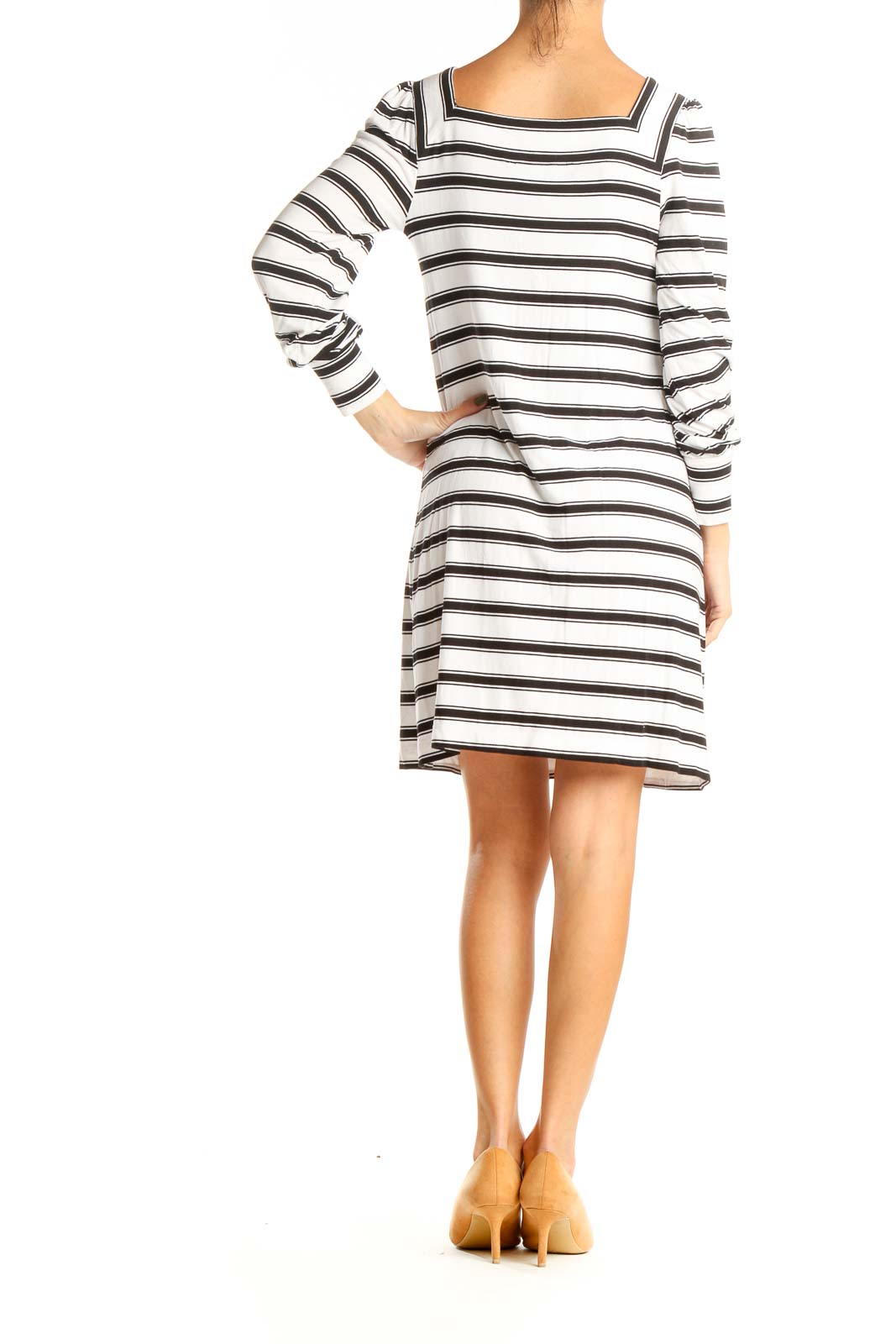 White Black Striped Sheath Dress