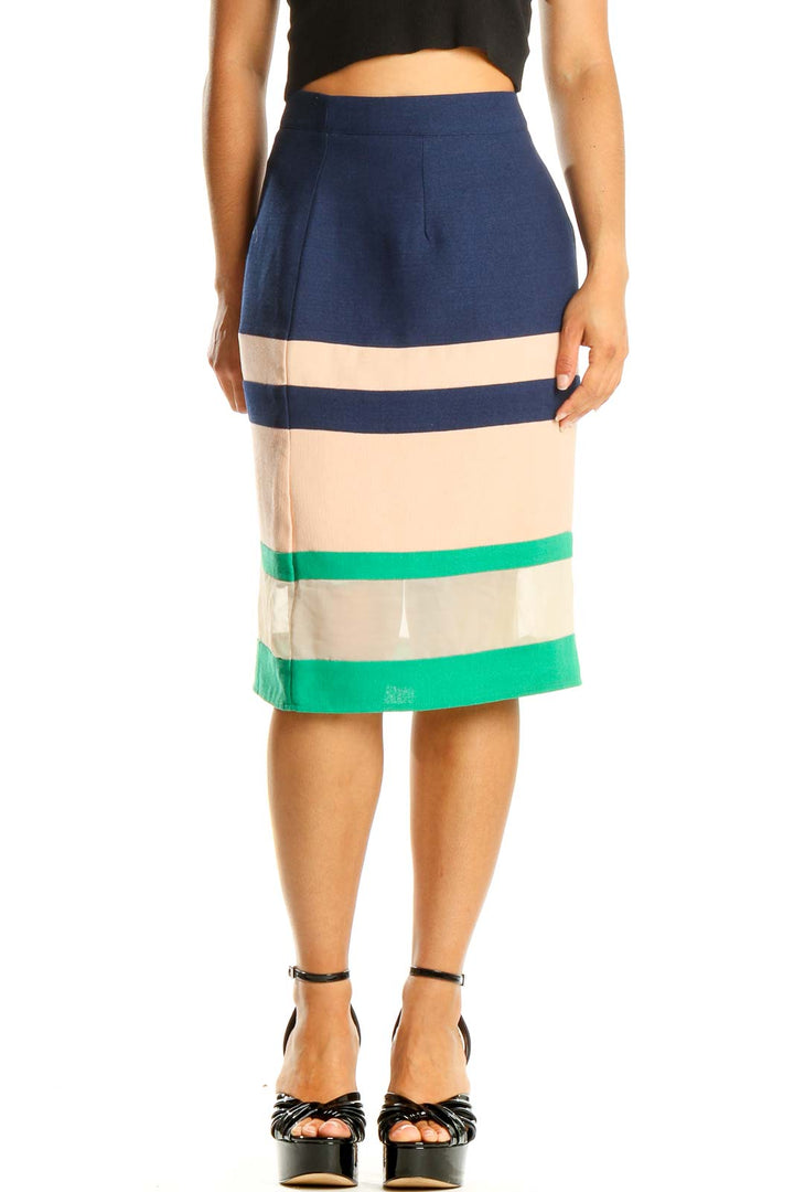 Blue Colorblock Classic Pencil Skirt