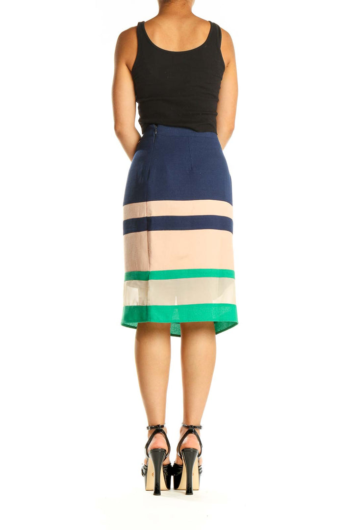 Blue Colorblock Classic Pencil Skirt