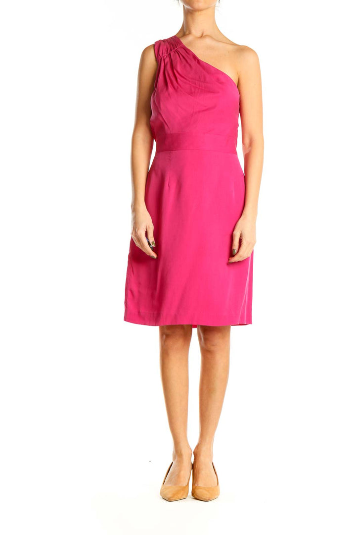 Pink One Shoulder Retro Sheath Dress