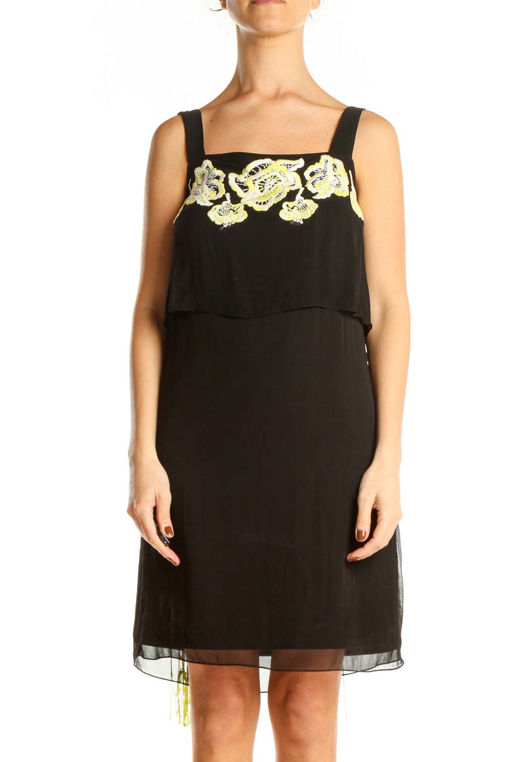 Black Embroidered Classic Sheath Dress