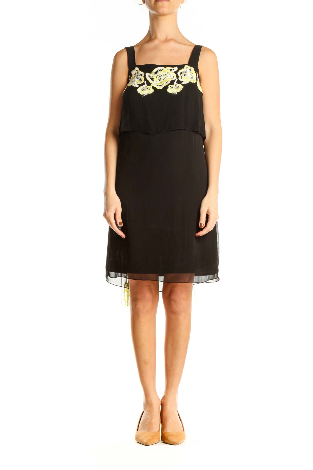 Black Embroidered Classic Sheath Dress