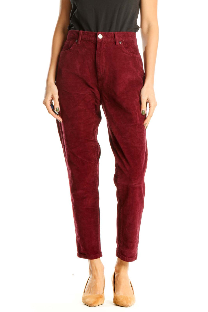 Red Casual Velour Pants