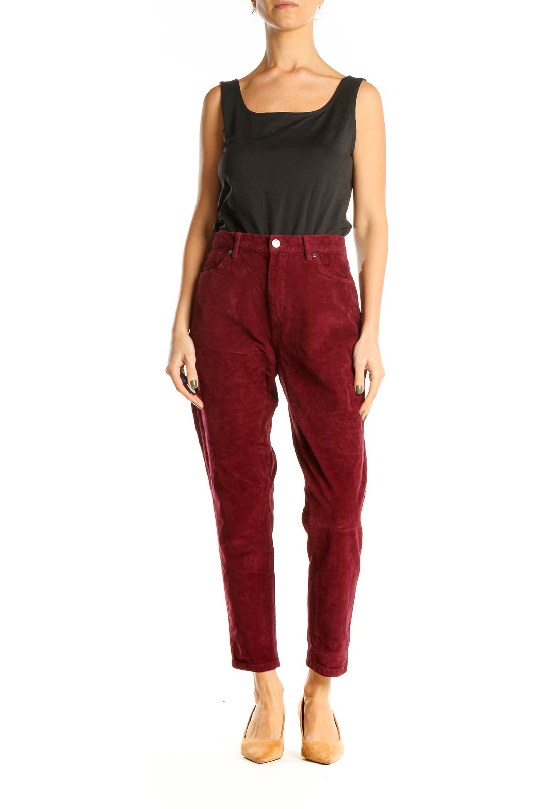 Red Casual Velour Pants