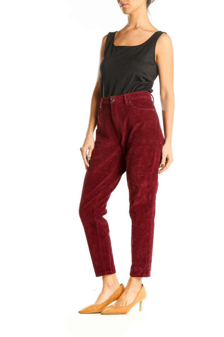 Red Casual Velour Pants