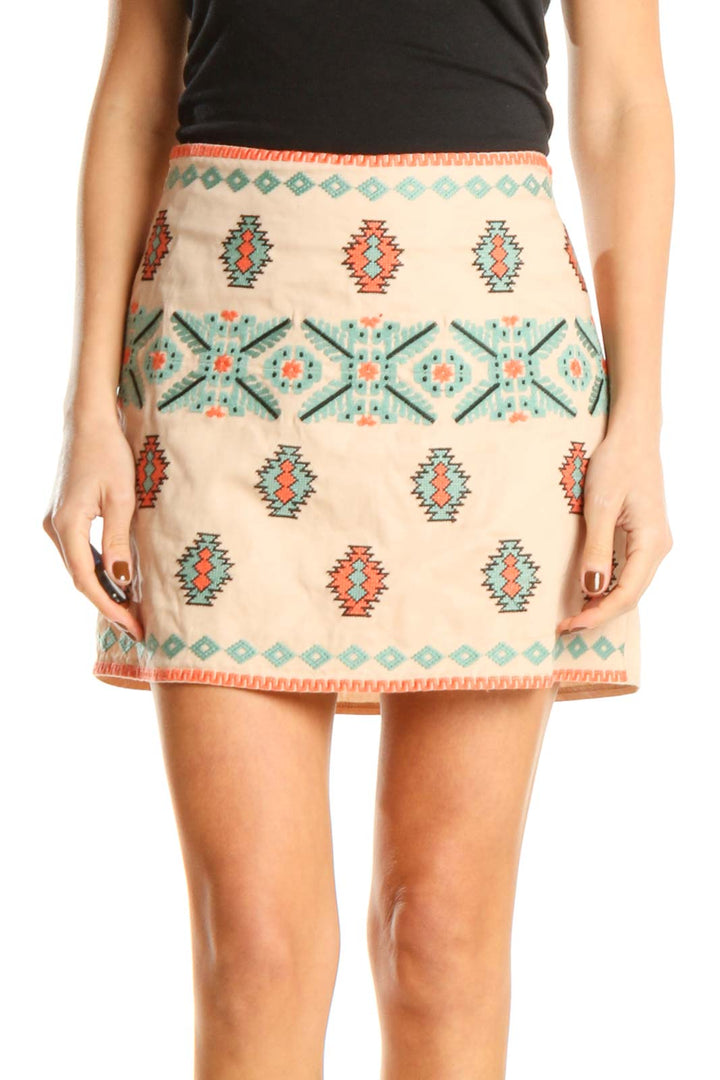 Beige Aztec Print Brunch Mini Skirt