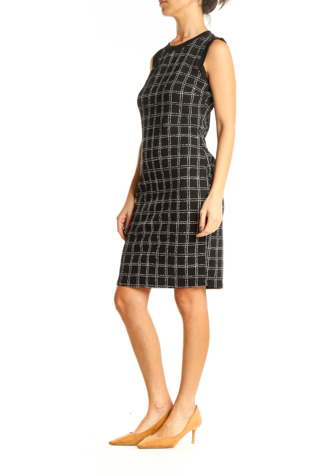 Black Checkered Classic Sheath Dress