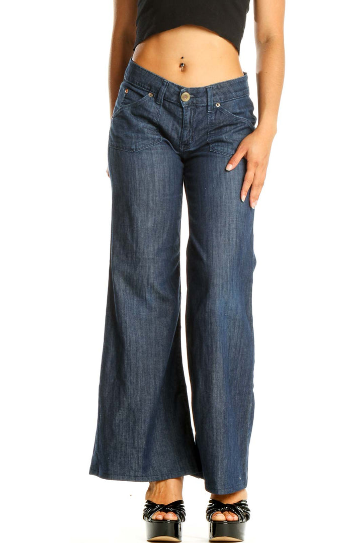 Blue Casual Wide Leg Jeans