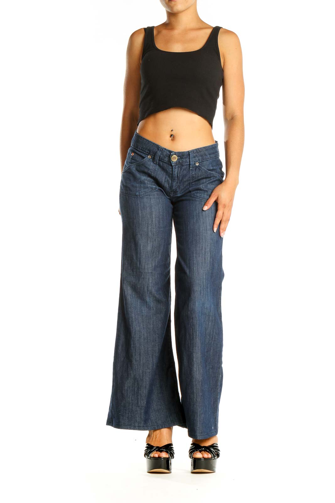 Blue Casual Wide Leg Jeans