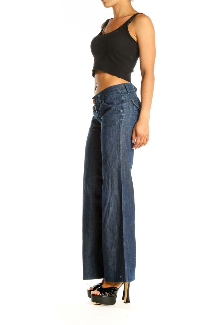 Blue Casual Wide Leg Jeans