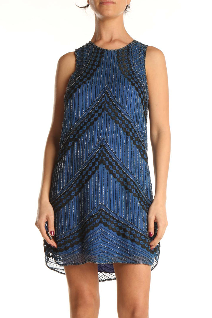 Blue Sequin Cocktail Shift Dress