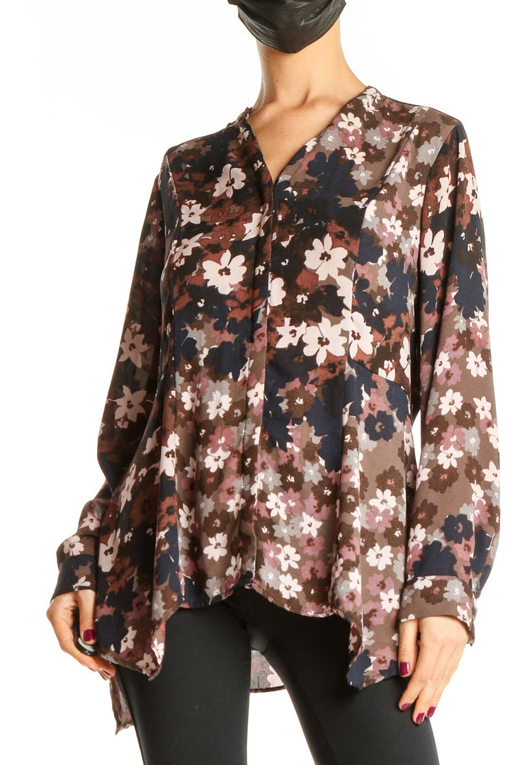 Brown Floral Print Brunch Top