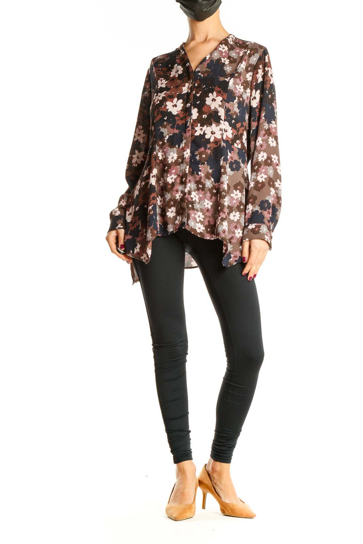 Brown Floral Print Brunch Top