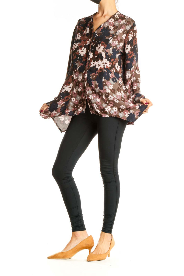 Brown Floral Print Brunch Top